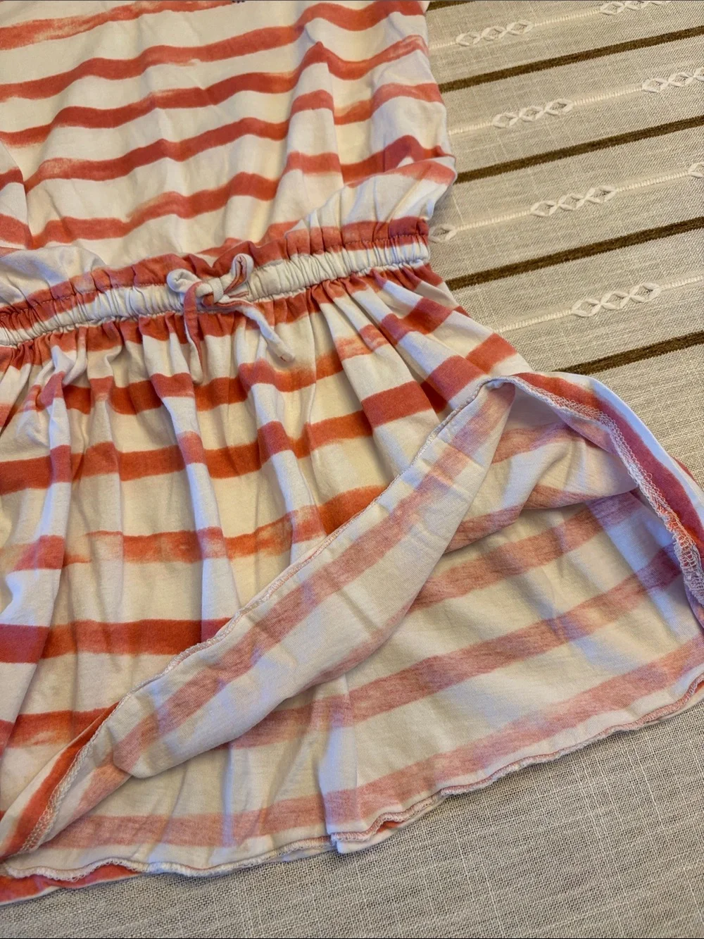 Polo by Ralph Lauren Coral and White Striped Cotton Girls' Dress